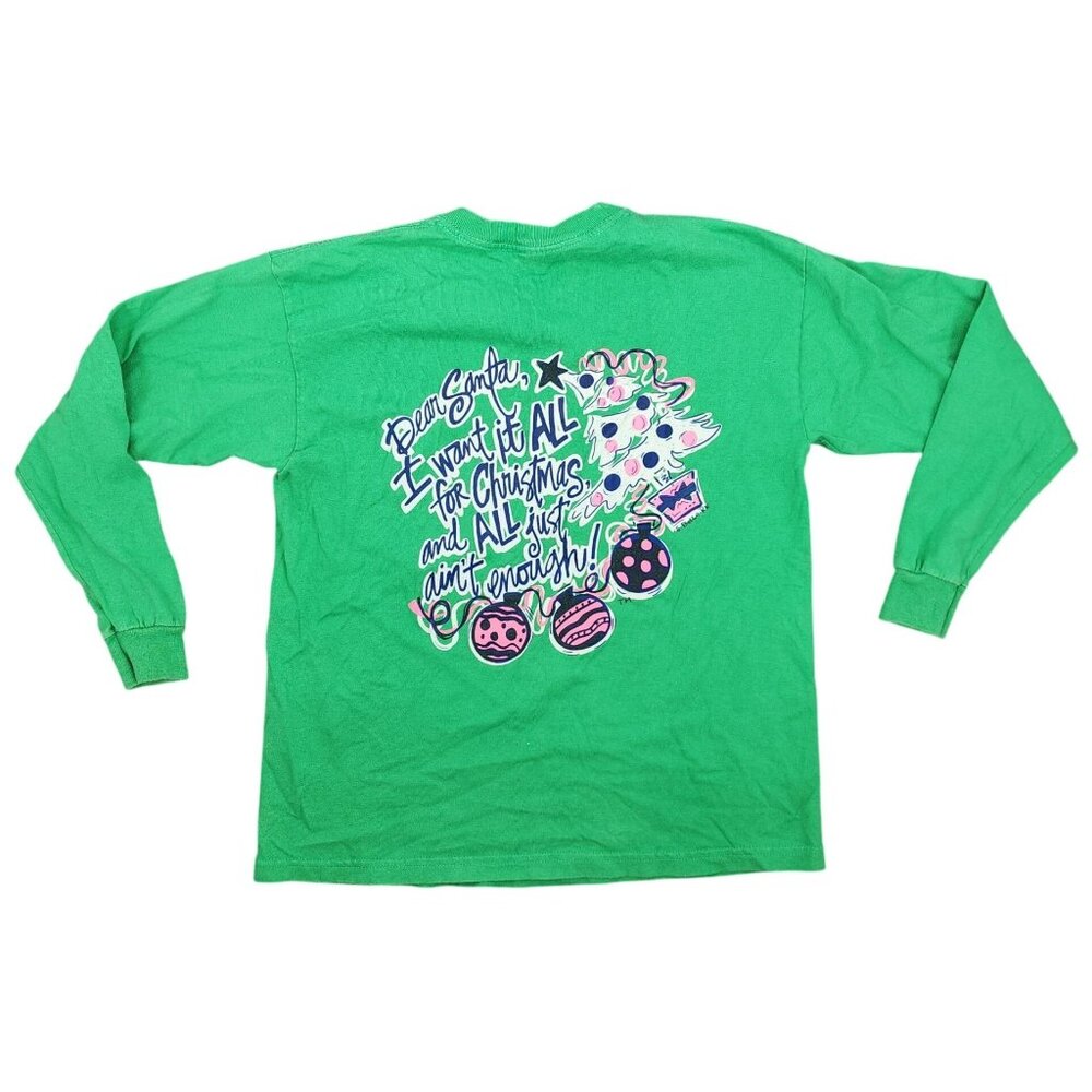 Kid's Southern Belle Christmas T-Shirt Tee Green Long Sleeve Youth Large Cotton